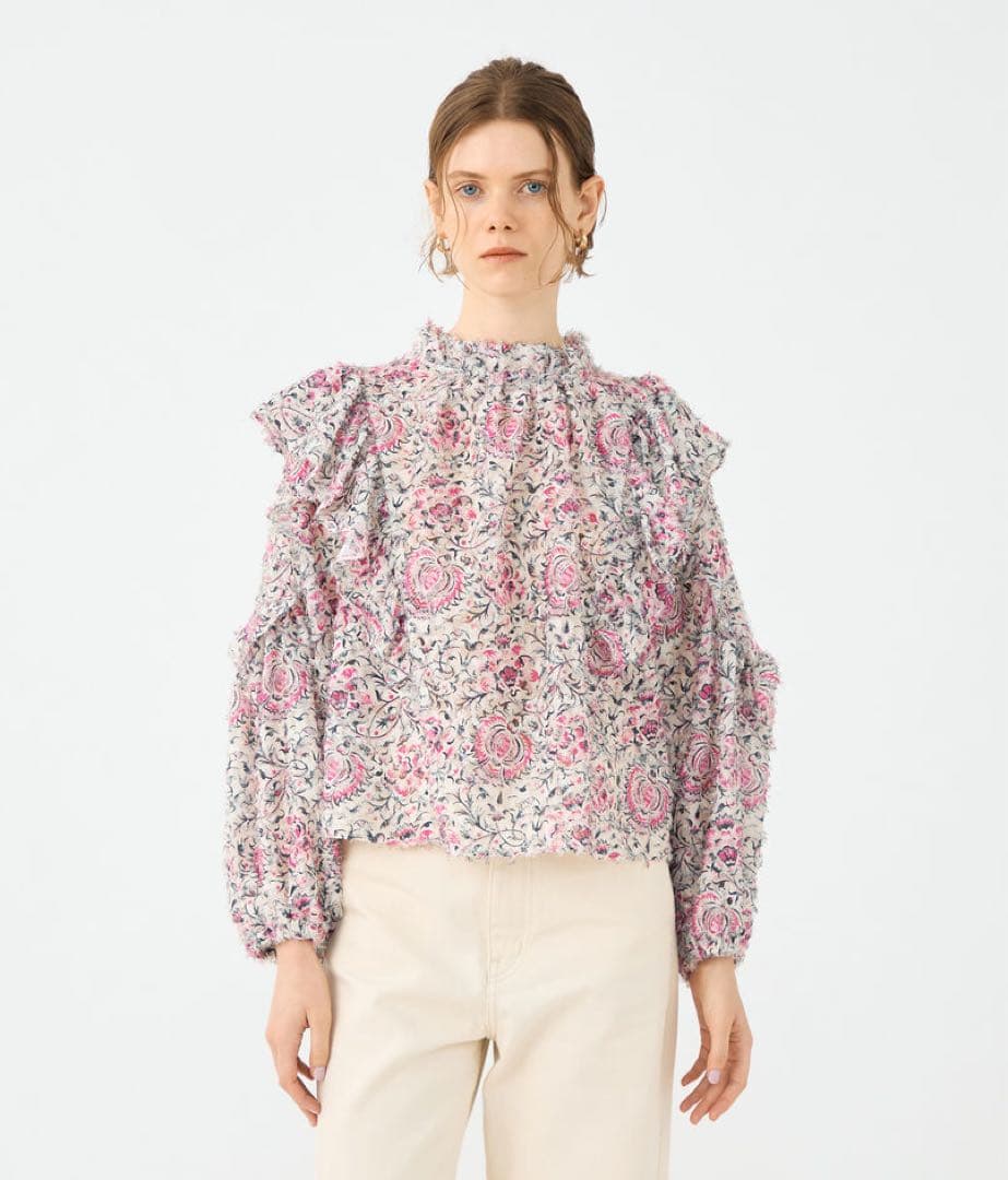 SOULEIADO フリルブラウス ピンク ラメ 36 花柄 トゥモローランド