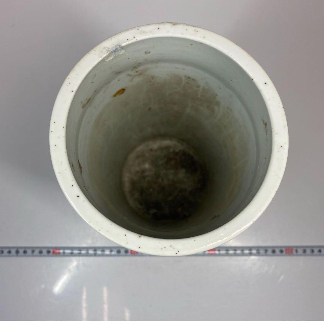 中国古玩　清代 粉彩風景文筒形花瓶　筆筒　高さ28.5㎝