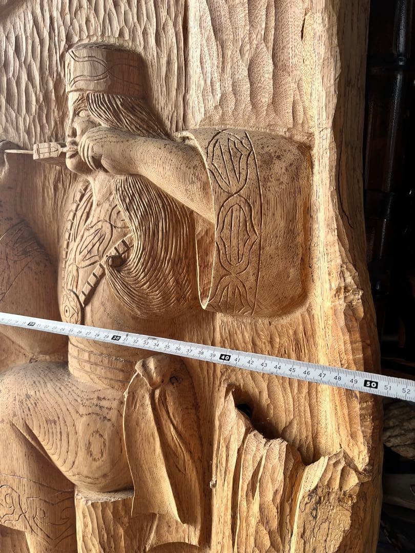 アイヌ木彫り壁掛け、 一枚板特大木彫り アイヌ彫刻壁画 、アイヌ特大126センチ