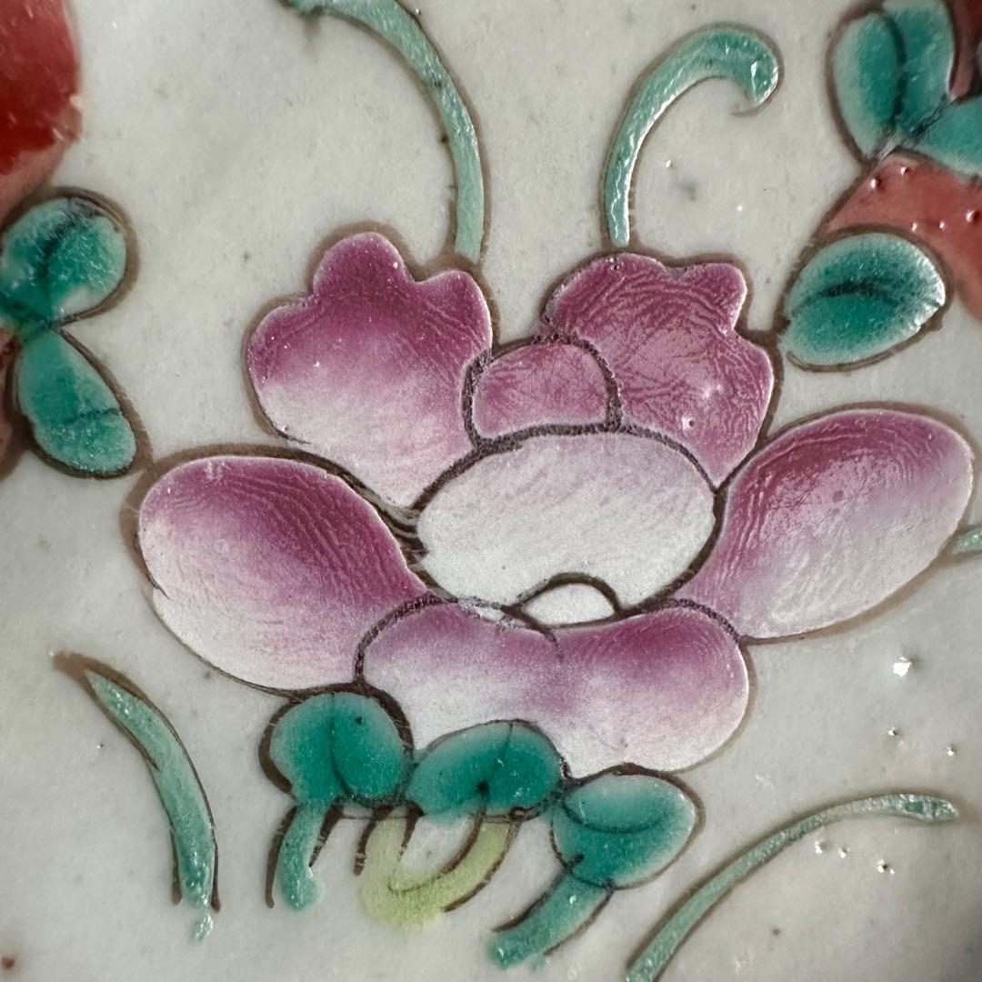 【希少】清朝期　粉彩　花の図　輪花皿　台皿　小皿　中国古玩　中国美術　骨董品　A