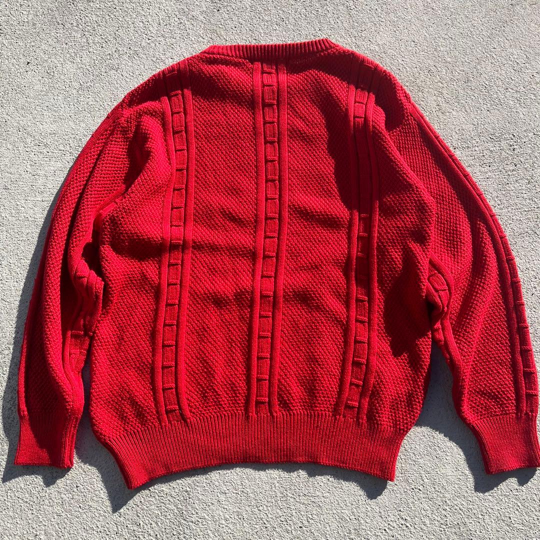 Burberry バーバリー　刺繍ナロゴ ケーブル編みニットセーター　90s 赤