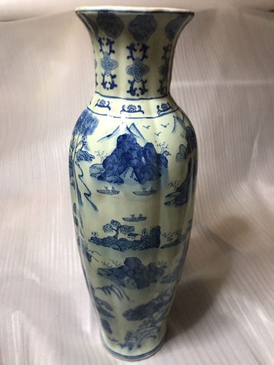 中国古董　大清乾隆　特大花瓶　九谷燒　有田烧　染付 山水　青花