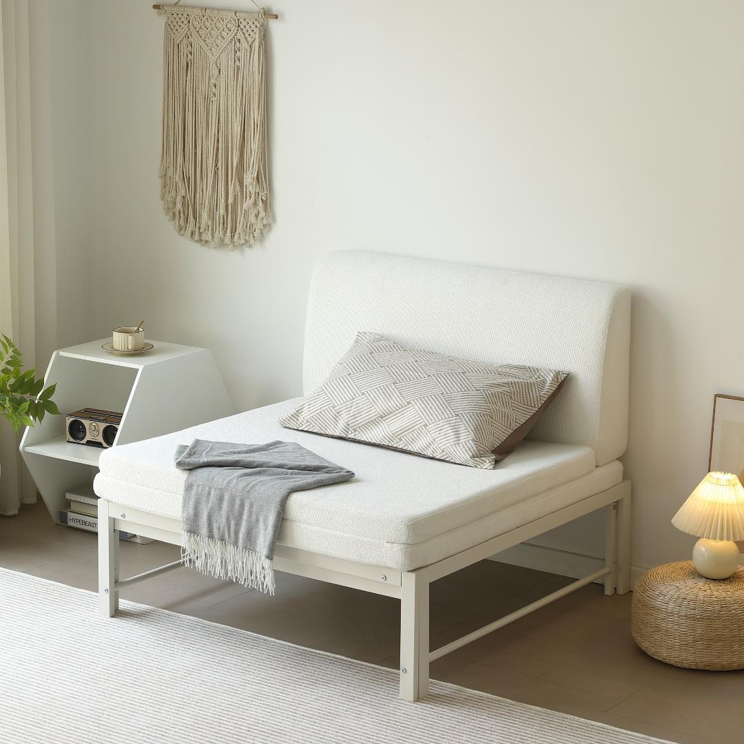 【ホワイト】伸長式ベッド シングル パイプベッド 伸縮 下収納 パイプベッド