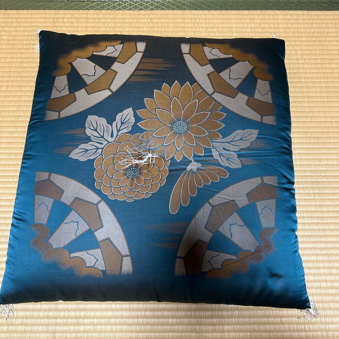 婚礼用 来客用座布団 ダークブルー ゴールド 絹 シルク 5枚セット