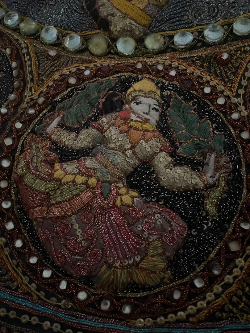 インド アンティーク 大変古い ビジュー装飾 タペストリー ミラー 極上品