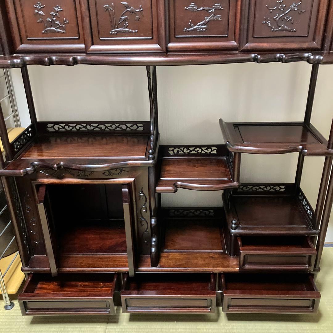 訳あり　飾り棚　茶箪笥　透かし彫り　年代品　茶棚　違い棚 和家具 唐木