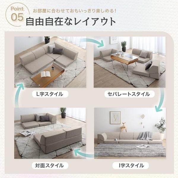 ①気持ちよさにこだわったレイアウト自由リクライニング フロアコーナーソファ