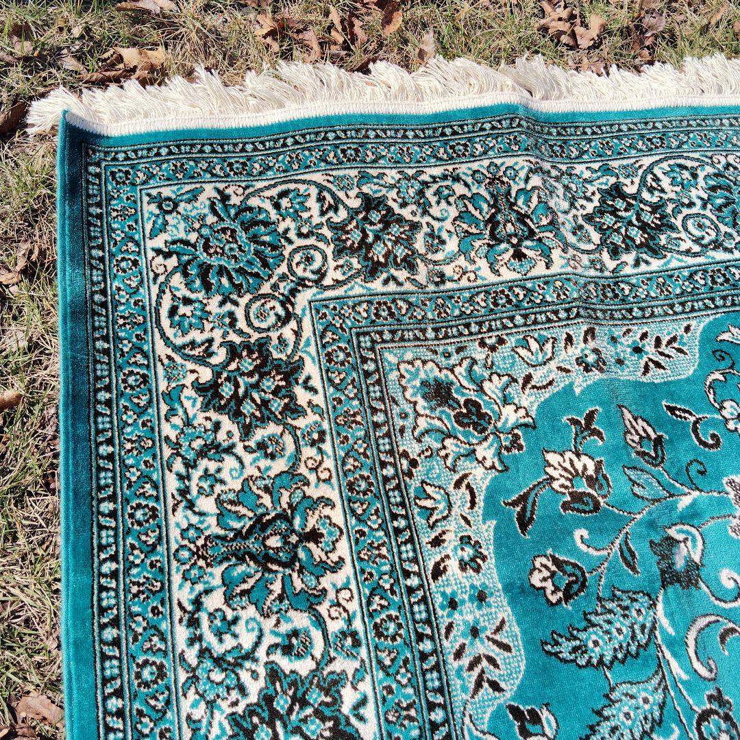 ターコイズ色 ペルシャ風ラグ 約1.98cm x 185cm