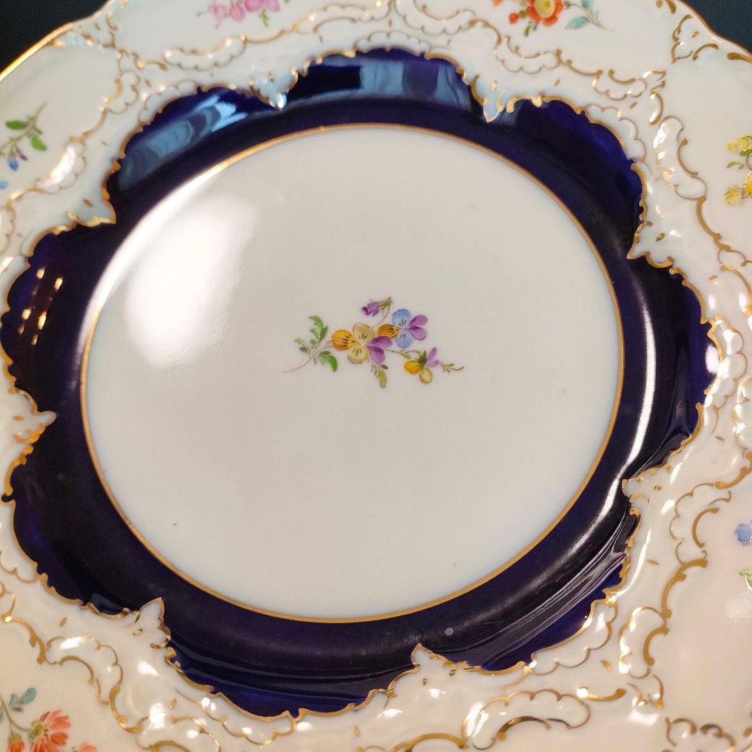 マイセン Bフォーム スキャタードフラワー コバルト 金彩 プレート 皿 1級品