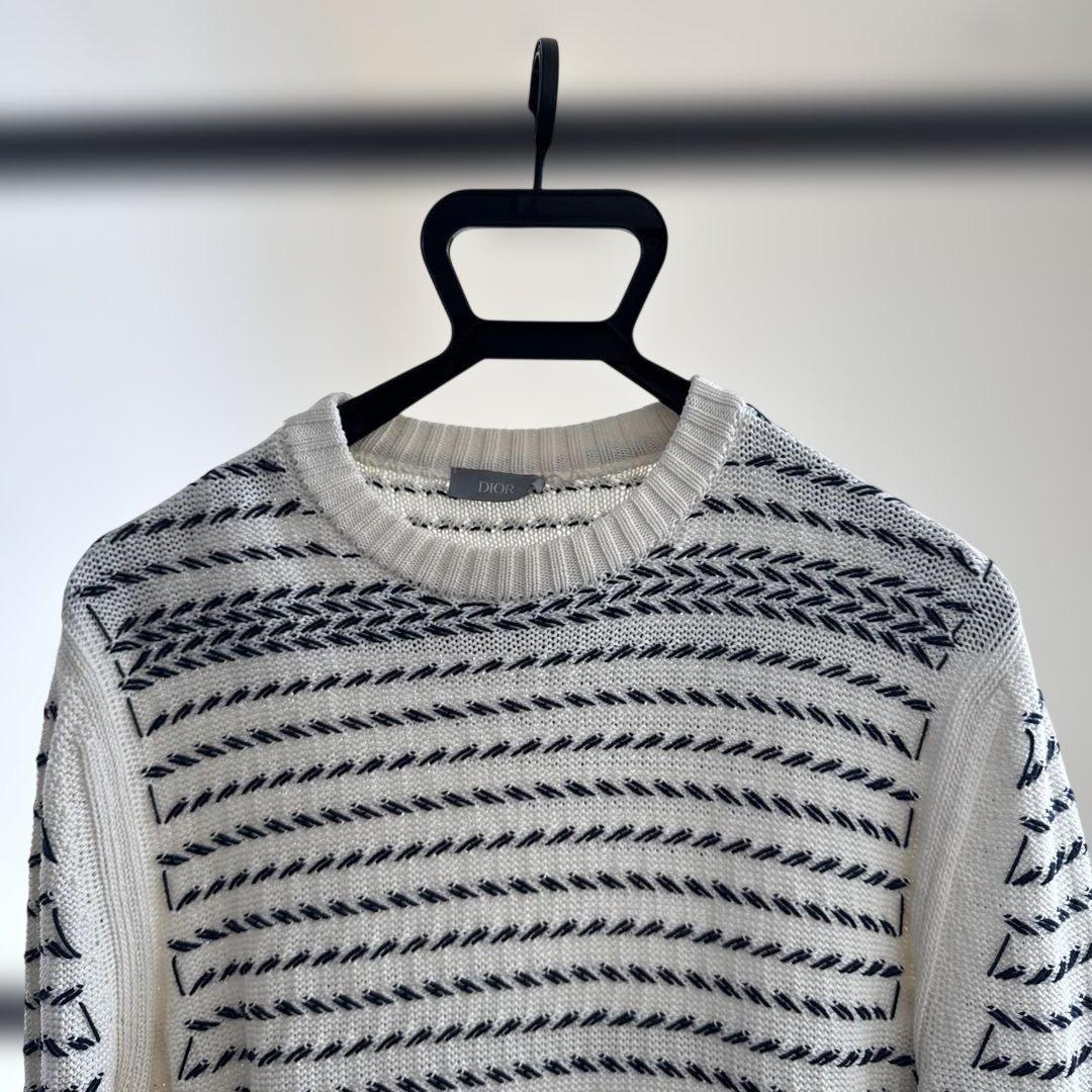 Dior ストライプ クルーネックセーター 白　XS