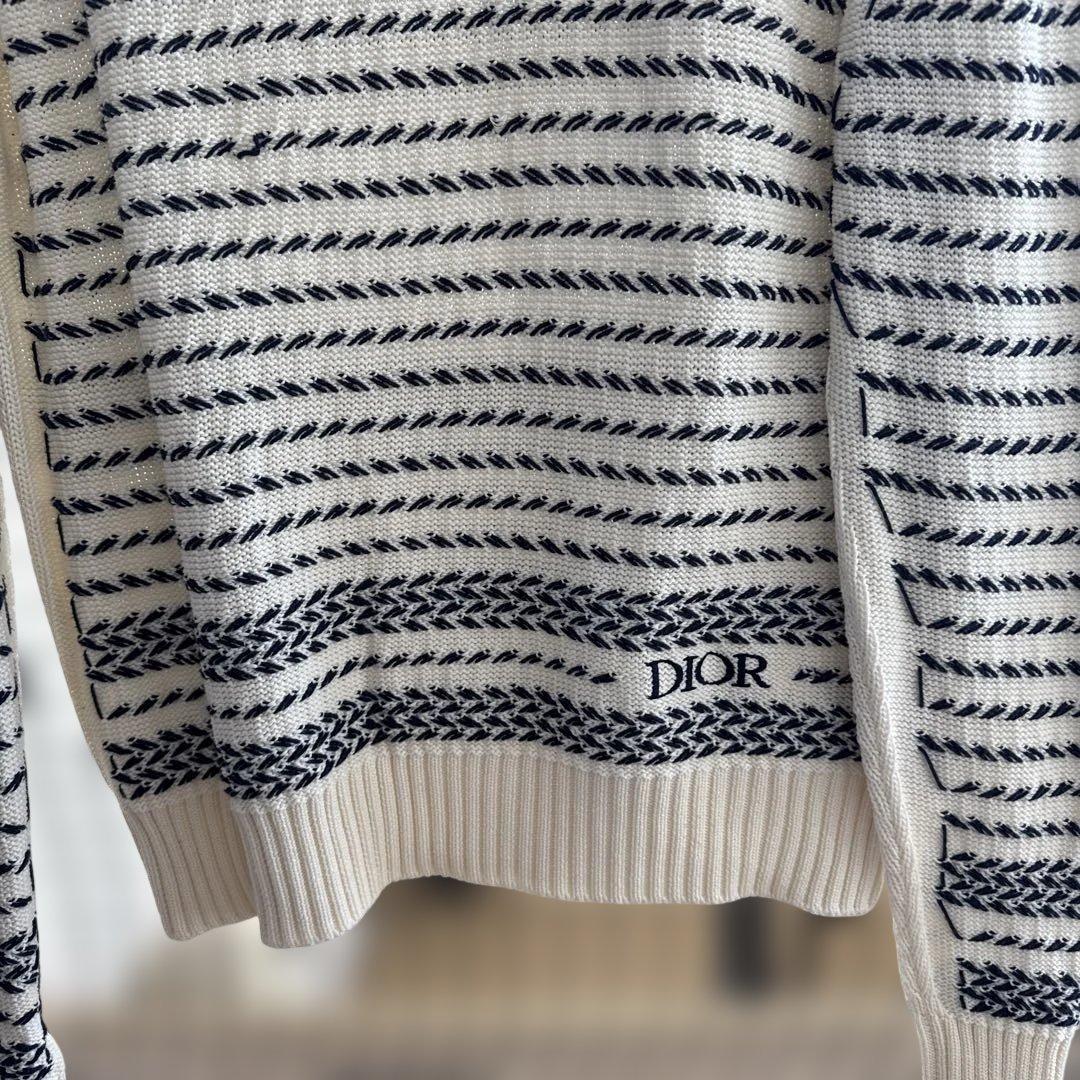 Dior ストライプ クルーネックセーター 白　XS