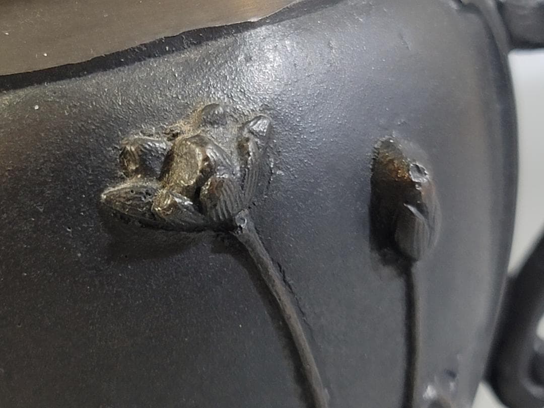 銅 獅子蓋 松鶴 蓮鶴 窓図 香炉 菊紋 DT277