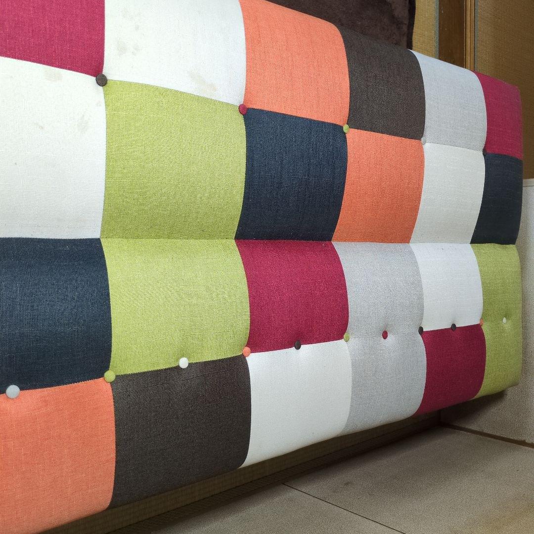 最終値下げ美品パッチワークソファベッド　リクライニング三人掛け　クッション付き☆