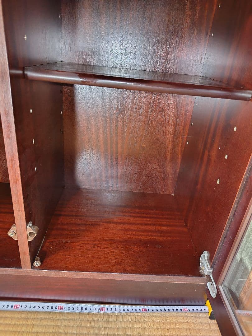 ダークブラウン 木製 ガラス扉本棚 200cm 上下分離可