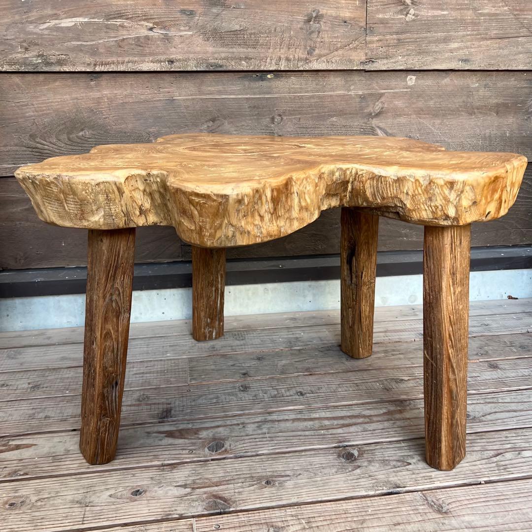 極厚 希少木材 オールドチーク材 切株テーブル 73cm ちゃぶ台 無垢材 机