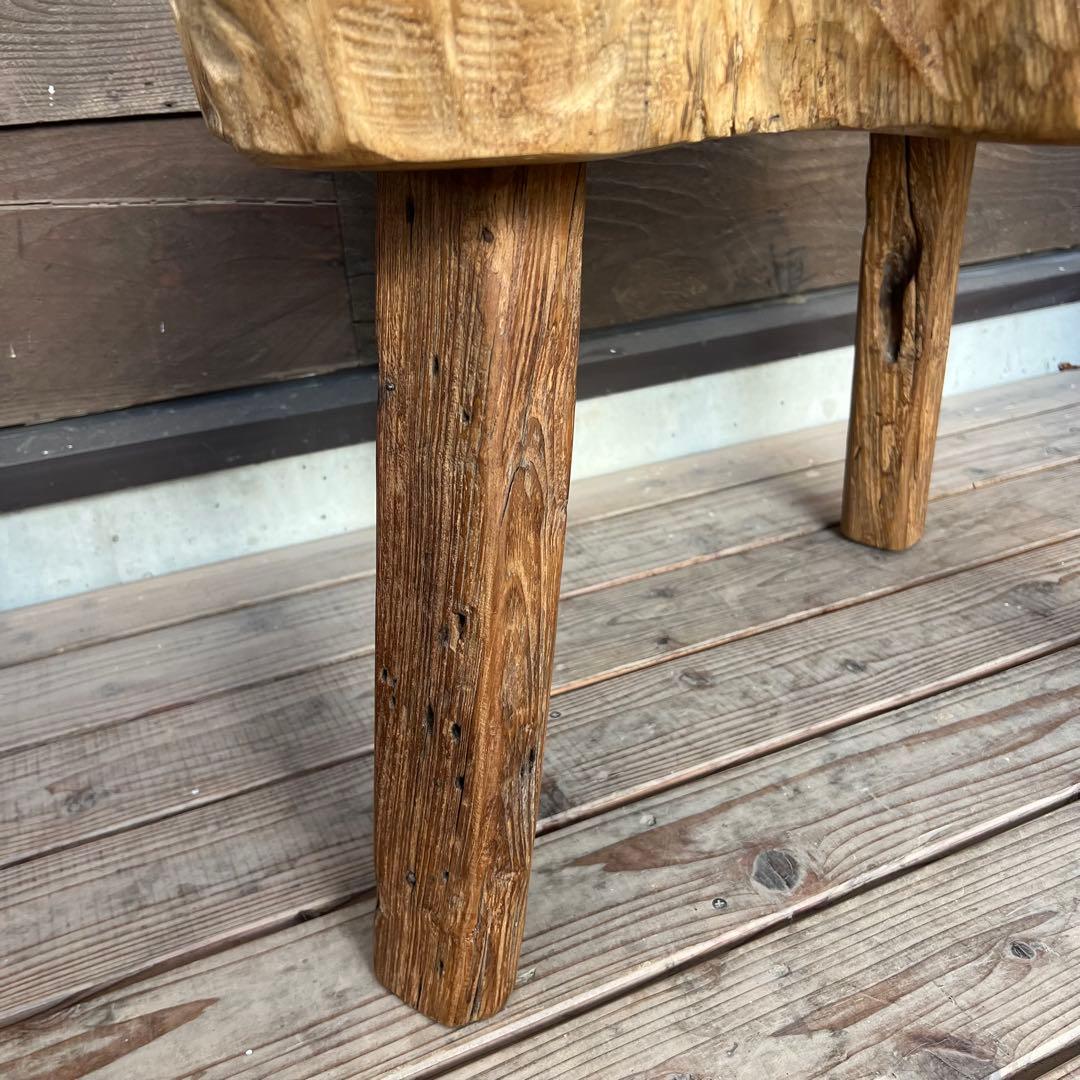 極厚 希少木材 オールドチーク材 切株テーブル 73cm ちゃぶ台 無垢材 机