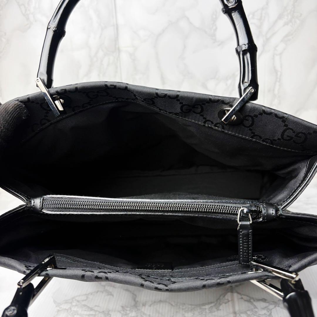 041 美品 GUCCI バンブー ハンドバッグ 三室構造 黒 nw4