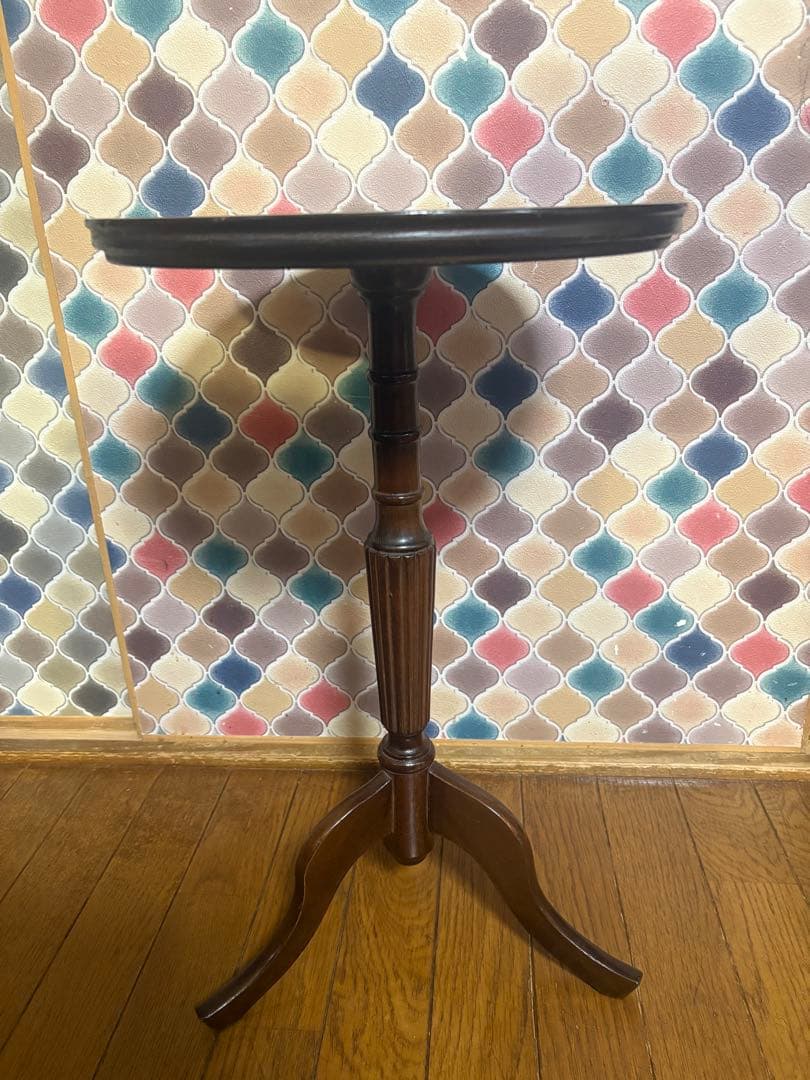 ビンテージ◎木製ラウンドテーブル　サイドテーブル　ミニテーブル　飾り棚　置台