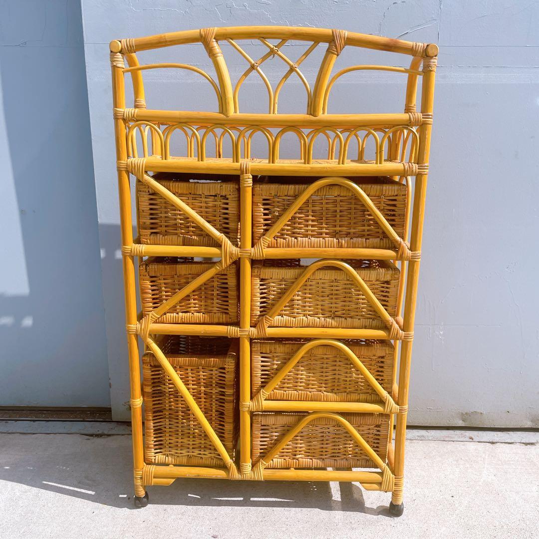 【美品】ラタン 7杯チェスト 籐製 引き出し収納 アンティーク 昭和レトロ