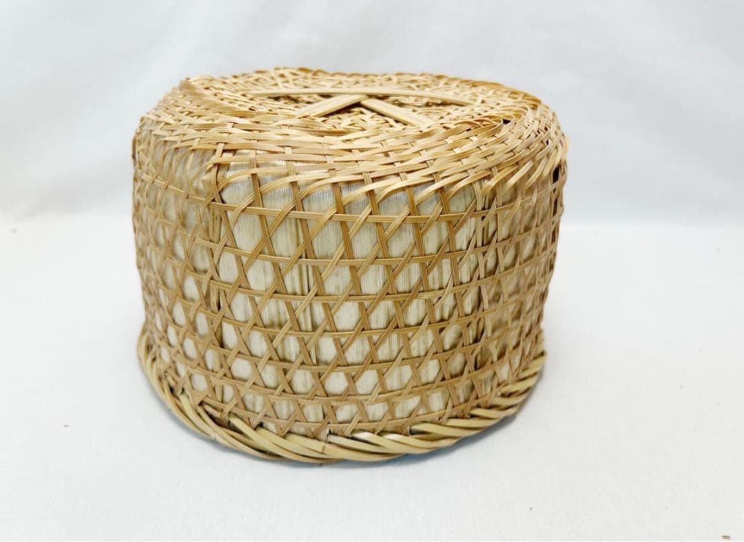 未使用 茶道具 島田竹宝斎作 又妙斎好写 唐筆篭炭斗 炭取 炭斗籠 竹細工 紙箱