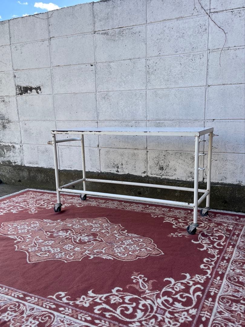 古道具ビンテージ◾️鉄アイアン シャビーな風合い キャスター付き 作業台 テーブル