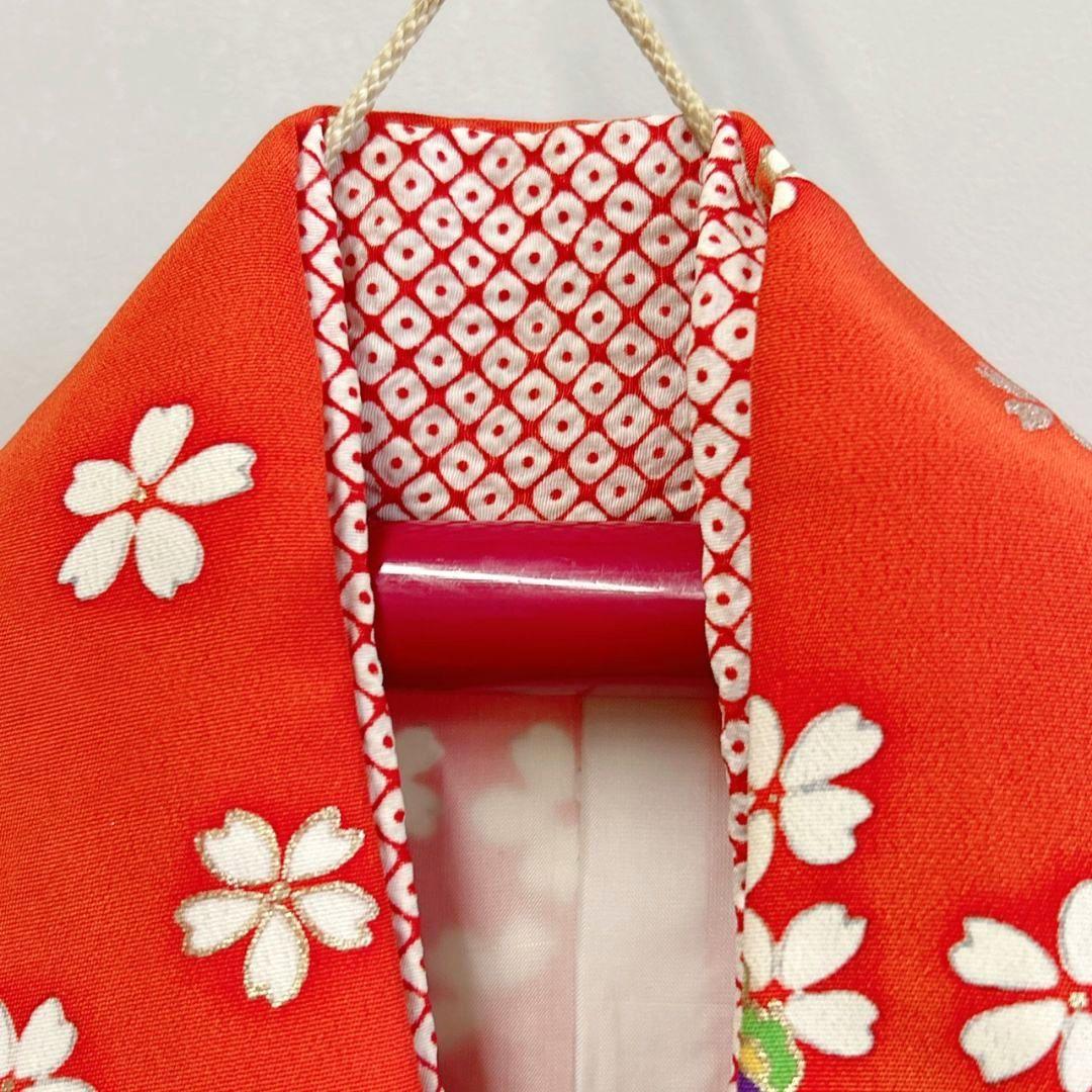 フルセット七五三　7歳女の子　着物＆帯＆簡単半衿＆小物　オレンジ地　比翼　祇園祭