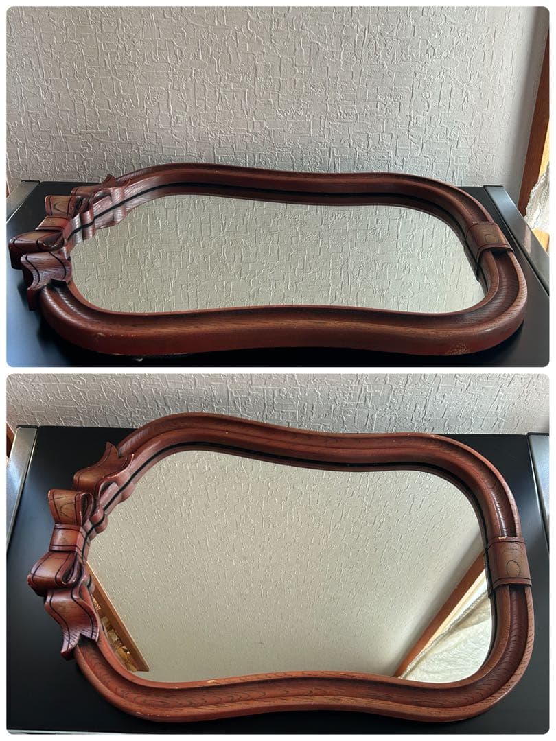 アンティーク　ニッカ　壁掛け鏡　リボン　ウォールミラー　昭和レトロ　ビンテージ