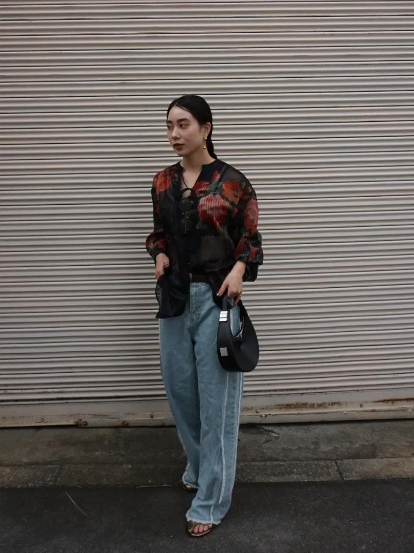 トップス JACQUARD FLOWER PATTERN SHEER BLOUSE