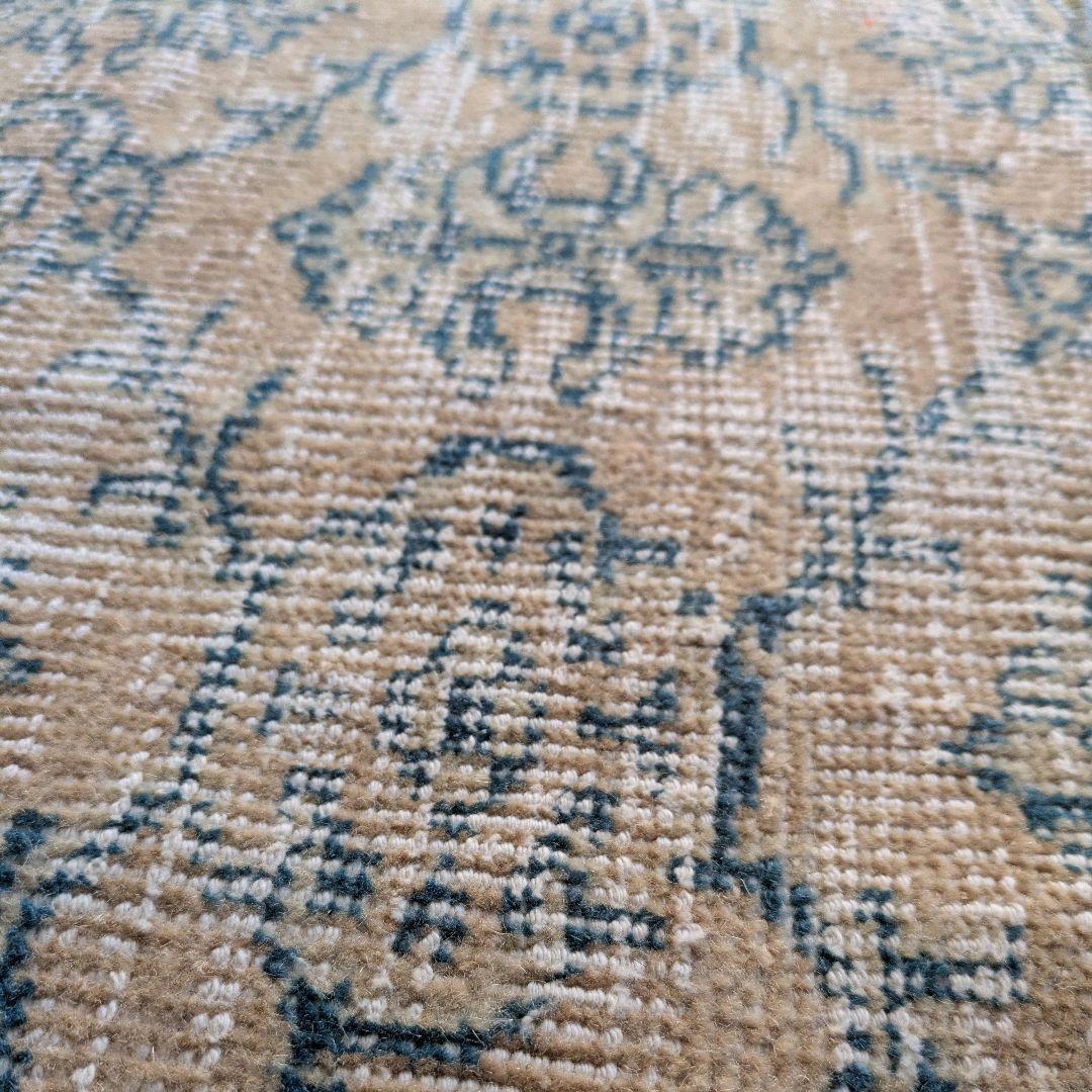 45×77 ベージュ地グリーン紋章柄　トルコヴィンテージラグ（ミニサイズ）