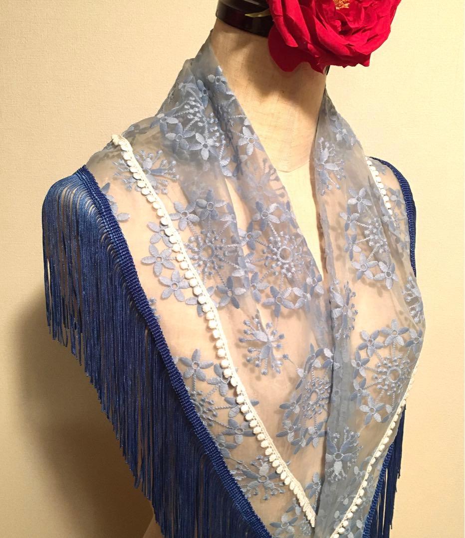 フラメンコ 衣装 シージョ 花柄刺繍 ブルー系