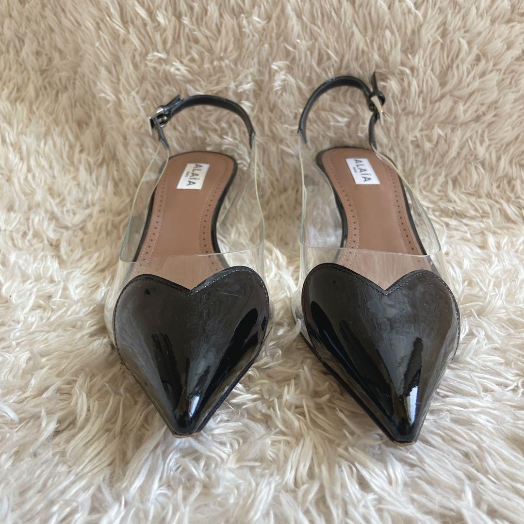 アライア　ハートクリアパンプス　ミュールサンダル　ローヒール　黒　37