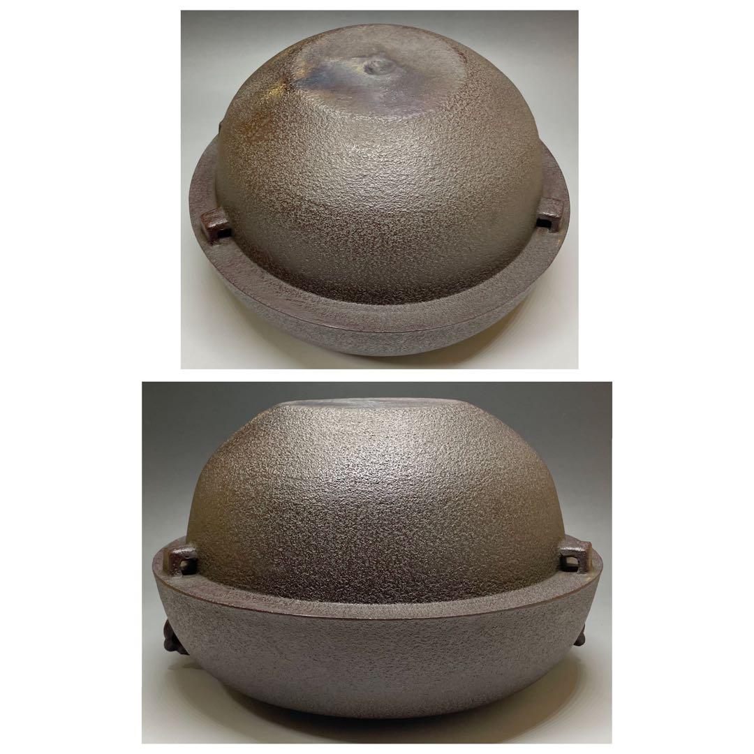 佐藤清光　裏甲釜　羽付釜　替蓋付　釜釻　共箱　共布　作歴書　X075