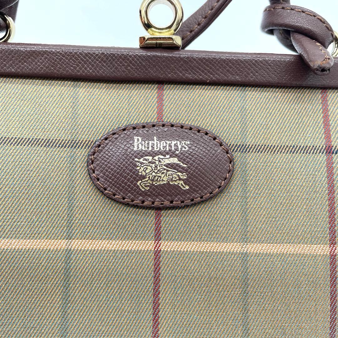 【極美品】バーバリー　ショルダーバッグ　がま口　ホースロゴ　キャンバス　玉虫色
