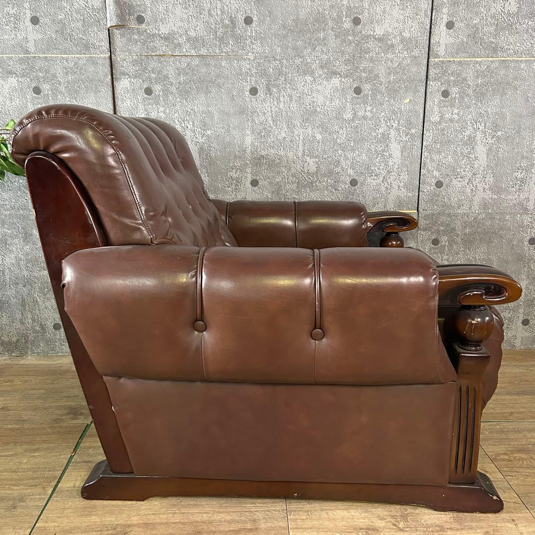 ꧁カリモク家具 karimoku꧂オールドカリモク 1Pレザーアームソファ