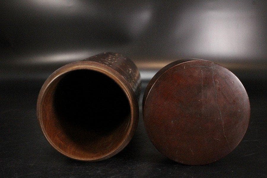 中国美術 唐木 刻題詞 在銘 筒蓋物 旧家蔵出