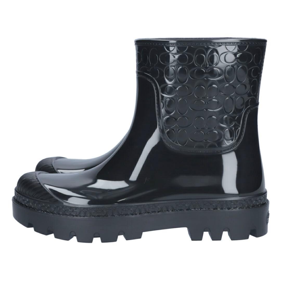 美品　コーチ　レディースレインブーツ　シグネチャー　黒