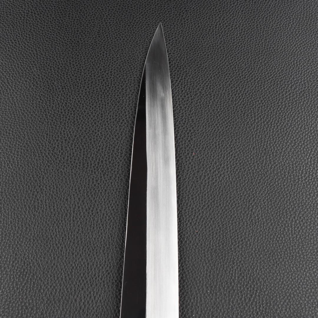 10994フグ引 柳刃包丁 尺寸 鏡面仕上げ 刃は究極の切れ味 黒檀黒水牛八角柄