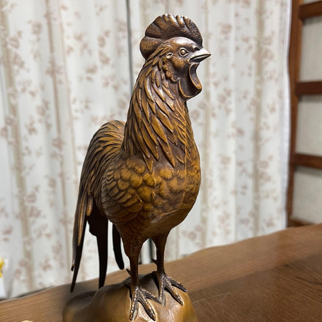 アンティーク　金属製　鶏置物