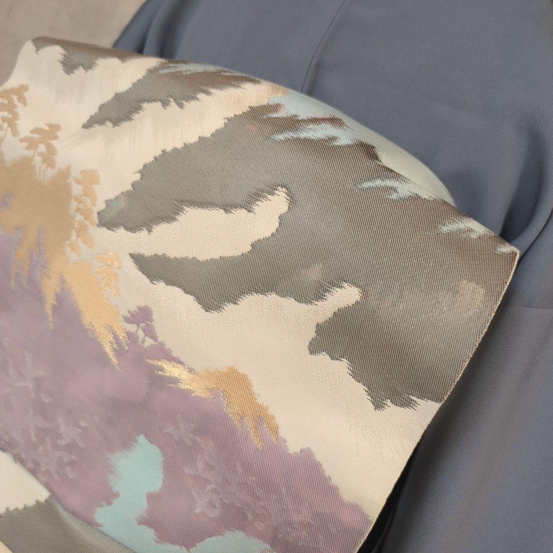 訪問着　フルセット　着物　正絹　落款　山　Sサイズ　青　金彩　しつけ糸　F9