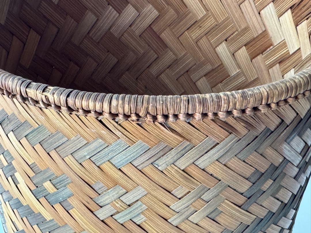 ヴィンテージ 民藝 幾何学模様 ダストボックス バスケット 古道具