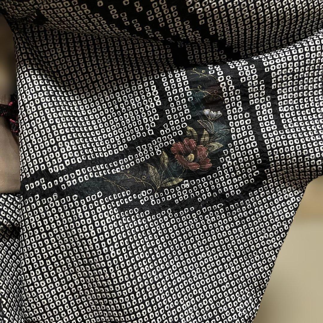 付け下げ訪問着　総絞り　モノトーン　刺繍　 身丈155裄65