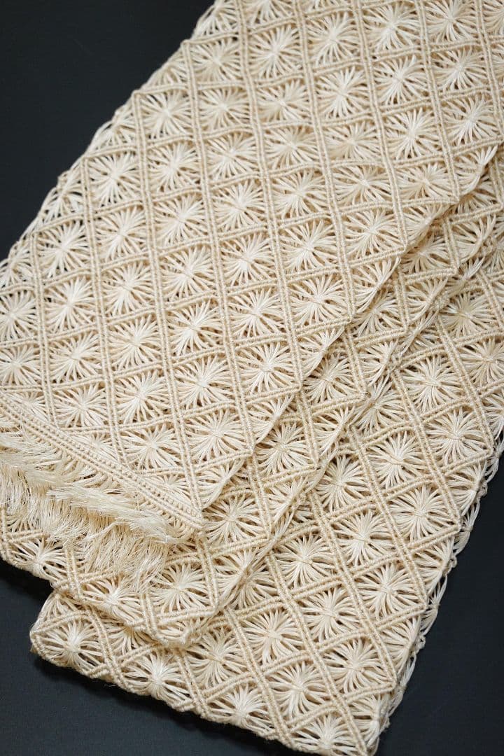 誉田屋源兵衛　アバカ　半幅帯 　生成　芭蕉通風段文　未使用・タグ付き