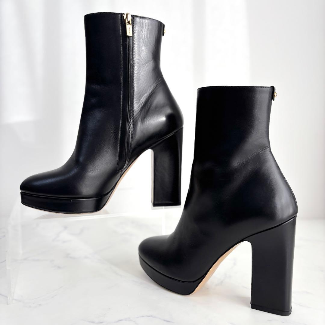 フェラガモ 7 24.0 ブーツ サイドジップ ガンチーニ レザー ブラック