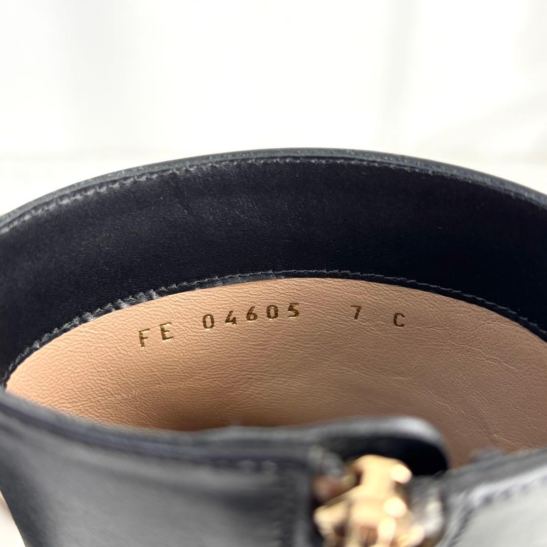 フェラガモ 7 24.0 ブーツ サイドジップ ガンチーニ レザー ブラック