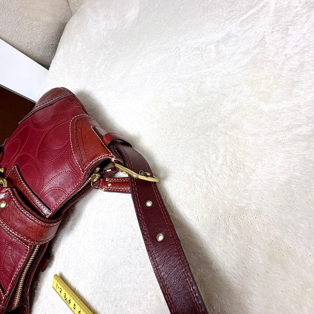 Coach Shoulder Bag Leather wine red 赤