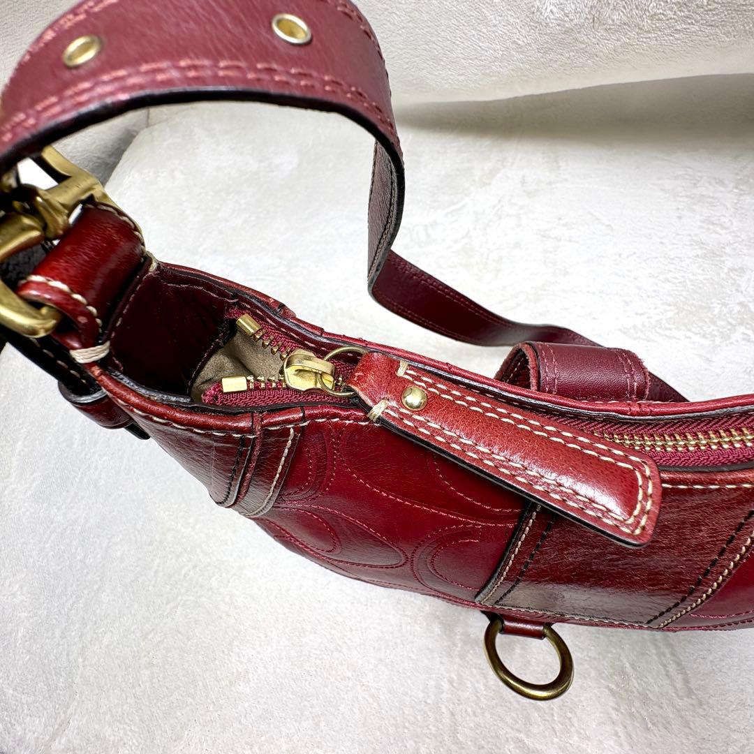 Coach Shoulder Bag Leather wine red 赤