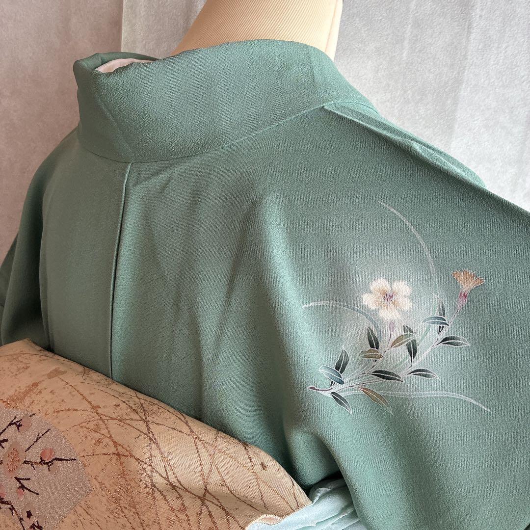 〈長襦袢➕〉訪問着　フルセット　着物　友禅　正絹　ピーコックブルー　凛　J1