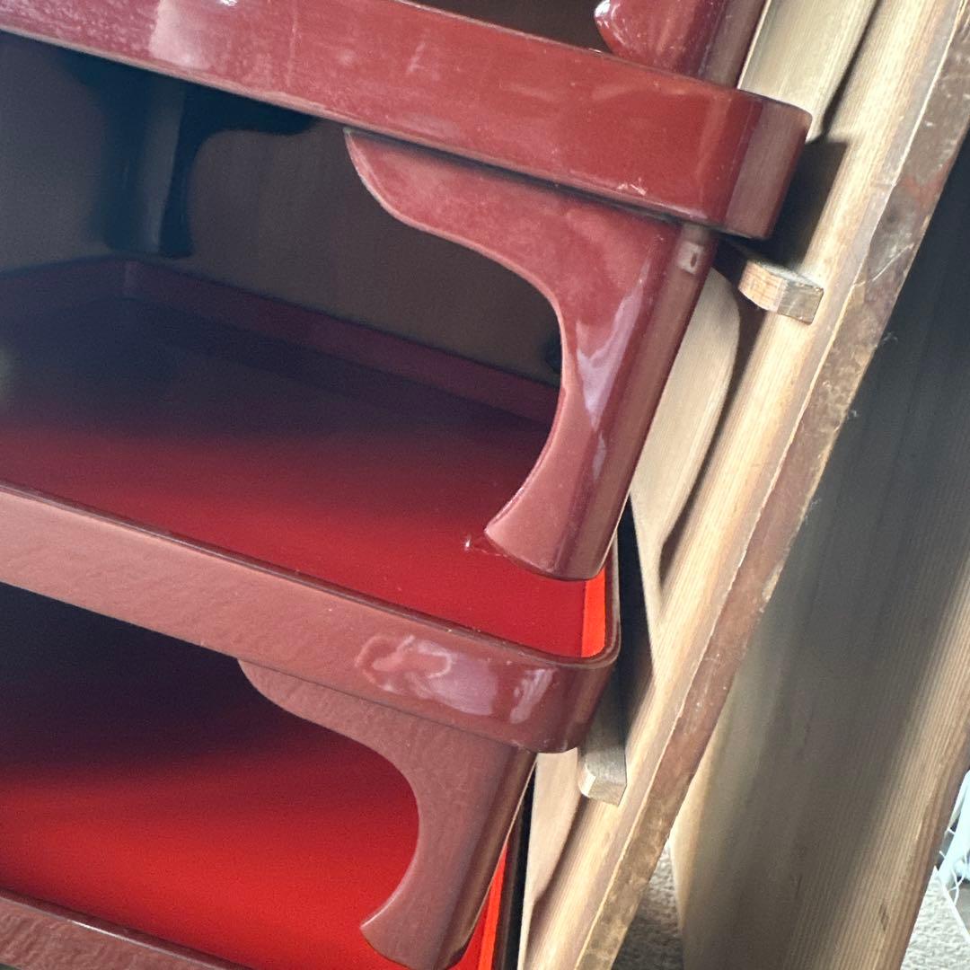 B 旧家 輪島塗 高脚膳 5客 時代漆器 専用木箱付き アンティーク き