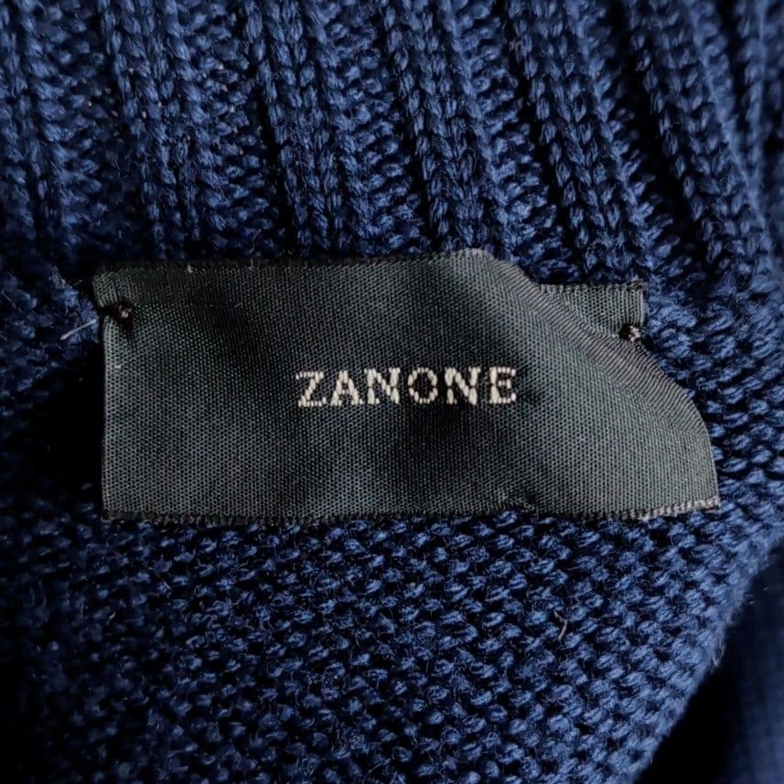 美品 ザノーネ 肉厚ウール タートルネック ニットセーター 48 ネイビー