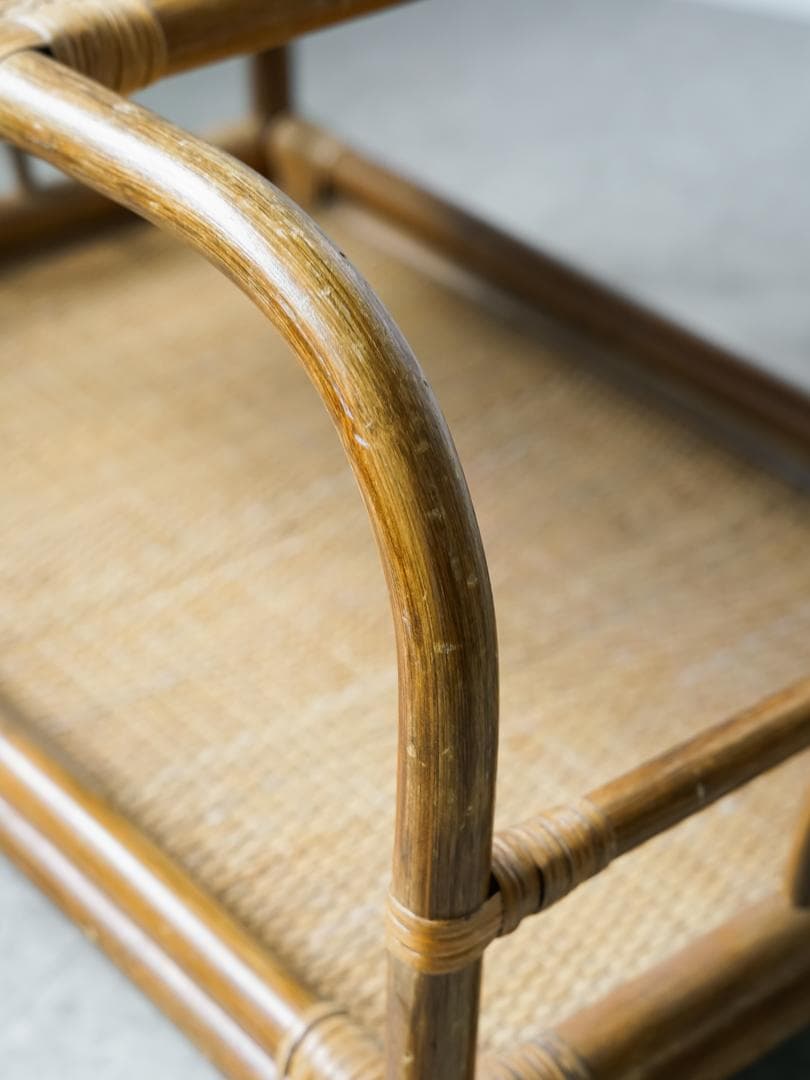 80-90's vintage ワゴンテーブル 藤 ラタン レトロモダン